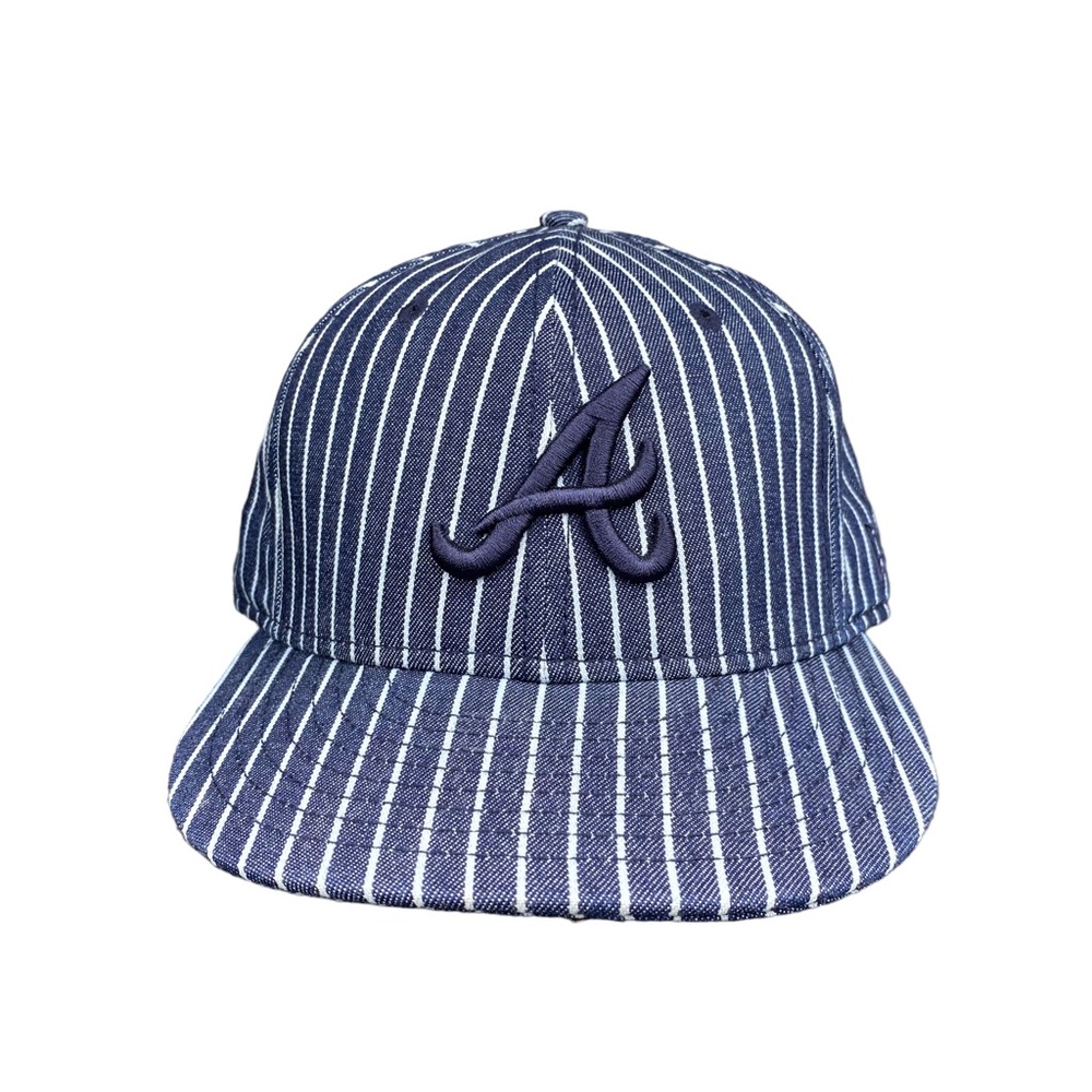 New Era 59fifty Atlanta Braves MLB Blue Denim Pinstripe Fitted Hat Sz 7